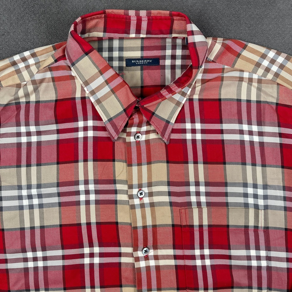 Burberry London Shirt Mens XXL Red Plaid Nova Check Long Sleeve Button Down USA